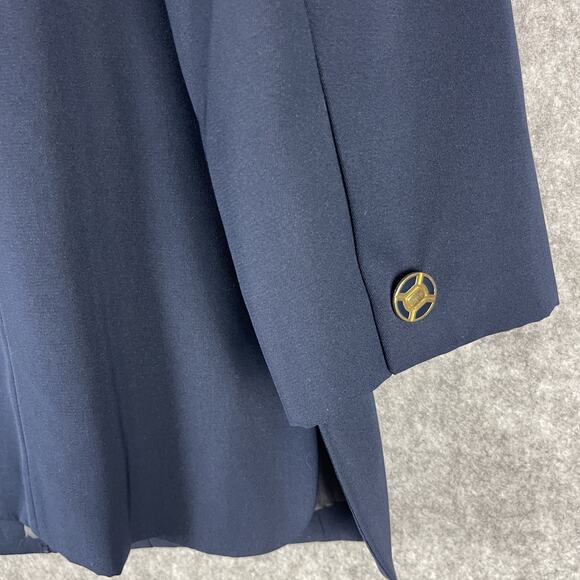 Vintage Lilli Ann Long Blazer Jacket Womens Medium Blue Gold Button Career - Picture 15 of 16